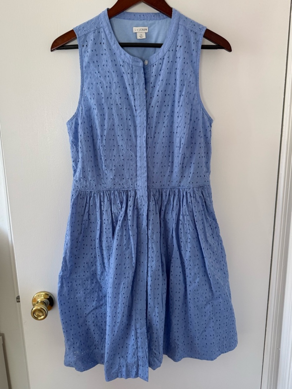 J.Crew Blue Eyelet Dress Sleeveless Cotton Summer Mini Fit & Flare